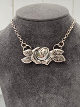 Load image into Gallery viewer, Oxidised Sterling Silver Rose Bib Necklace.

