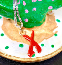 Load image into Gallery viewer, Red Enamelled ‘X’ Charm in Sterling Silver.
