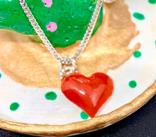 Load image into Gallery viewer, sterling silver red enamelled domed heart charm/pendant
