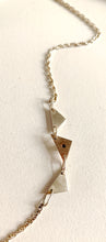 Load image into Gallery viewer, the back of the Sterling silver bezel set blue sapphire; 3 triangles necklace
