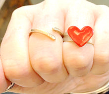 Load image into Gallery viewer, red enamelled heat sterling silver signet ring size N
